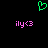 Green pixelated heart symbol above two identical pink text strings reading 'ily<3' on a black background.
