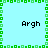 Light blue background with green pixelated border and four instances of the text 'Argh' in black pixelated font.