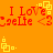 Pixelated orange background with red text "I Love Caelie <3" and yellow square patterns in four corners, repeated across two