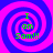 Four identical spiral patterns with alternating blue and pink rings, each containing green text reading "I am Sam!!!" in a pixelated font.