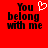 Red background with black pixelated text reading "You belong with me" and a white pixelated heart symbol replacing the word "love" in the first line.
