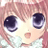 Pixelated anime-style face with large dark eyes, light skin, and pink hair, wearing a light blue garment.