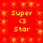 Red background with yellow pixelated text "Super <3 Star" repeated in a pattern, surrounded by small yellow star-like shapes