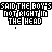 Pixelated text reads "SAID THE BOYS NOT RIGHT IN THE HEAD" with pink and black lettering, featuring small animated heart or arrow symbols beneath each phrase.