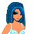 Pixelated cartoon woman in blue dress with sunglasses and blue hair, shown across three frames of an animated contact sheet with "BLUE" text below each frame.