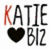 Six variations of a graphic showing 'KATIE' above a heart symbol and 'BIZ' below, with color changes across the letters and heart.