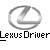 Pixelated grayscale icon featuring a stylized 'L' emblem within a circular border above the text 'LexusDriver' in blocky font.