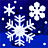 A static pixel art image of multiple white snowflakes on a blue gradient background with scattered small white dots.
