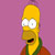 Yellow-skinned cartoon character with large white eyes, black pupils, and a small open mouth against purple background.