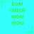 Pixelated green text on cyan background with star-shaped motion trails, repeating 'BOW CHICA WOW WOW' in