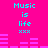 Bright pink background with cyan text reading "Music is life" and three cyan X's, accompanied by animated purple audio equalizer bars.