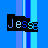 A 3x2 contact sheet of five animated frames showing a pixelated text logo "Jesse" on blue striped backgrounds with varying color gradients and transparency effects.