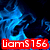 Blue flame-like background with three text overlays in red, green, and blue rectangles displaying 'Liam$156' in white pixelated font.