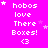 A bright pink background displays repeated text 'hobos love There Boxes! <3' with small white stars scattered around, some of which move between frames.