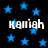 Black background with scattered blue stars and repeated white text 'Kamiah' in pixelated font.