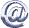 @ symbol rendered in metallic silver with blue highlights, arranged in a on gray background; animation shows sequential rotation and perspective shifts of each @ icon