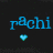 Pixelated blue text 'rAchi' on dark background with small cyan heart below, rendered in low-resolution digital style.