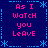 A 4-frame animated contact sheet showing repeated text "As I watch you leave" in pink pixelated font on a dark blue background with light blue decorative borders and asterisks.