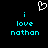 Pixelated cyan text 'i love nathan' on black background with white heart symbol above, two identical static frames shown side-by-side.
