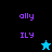 Pixelated icon with purple text 'ally' and 'ILY' on black and cyan backgrounds, featuring a blue star and black star animation.