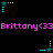 Pixelated cyan star icons with dotted trails animate against a black background, accompanied by repeating pink text reading "Brittany<33".