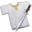 Pixelated image of a light gray short-sleeve shirt with yellow and green accents on the collar, dark brown sleeve trim, and white zipper detail.