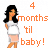 Pixelated static image of a pregnant woman in white top and pink skirt with orange text reading "4 months til baby!" on white background.