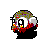 A 4-frame pixel art animation of a cartoon character's head with changing eye colors and mouth details on a gray background.