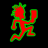 Two animated frames of a red stick figure with green outline running against black background, left frame shows solid shape, right frame has blurred green glow effect.