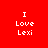 Red background with white text "I Love Lexi" arranged in three lines, where the word "Love" is highlighted by a blue rectangular bar that shifts position across frames.