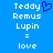 Blue background with white pixelated text listing names and a heart symbol, showing two identical static frames.