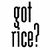 Pixelated black text on white background reads 'got rice?' with a question mark, rendered in blocky digital style.