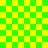 Green and yellow checkered pattern with a pixelated circular shape on the right side.
