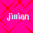 Four identical pixelated text instances of 'jimian' arranged in a on a bright pink background with red diamond-shaped patterns