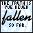 identical square displays the text "THE TRUTH IS I'VE NEVER fallen SO FAR." on a light blue cloud-patterned background with black borders