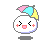 Pixelated character with closed eyes, pink cheeks, and a smiling mouth appears in four variations against gray background.