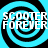 Four identical cyan and black spiral patterns arranged in a , each containing white text reading "SCOOTER FOREVER"