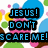 Pixelated text on a colorful polka-dot background with blue, pink, green, yellow, and brown circles.