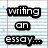 Pixelated text on lined notebook paper background with a gray , reading "writing an essay... how i picked you" and "topic:"