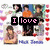 Pixelated collage featuring multiple figures with text overlays and heart motifs on a white background.