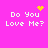 Pixelated pink background with white text "Do You Love Me?" and four distinct yellow pixel-art symbols: a heart, two starbursts, and a scattered dot pattern.