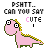Pixelated pink dinosaur with yellow-green spines stands on white background, text above reads PSHT.. CAN YOU SAY CUTE in black and multicolor letters.