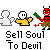 A 3x2 contact sheet of a pixel art animation showing repeated frames with a red devil character and yellow stick figure against a gray background, each frame labeled "Sell Soul To Devil" in white text.