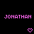 Pixelated pink text 'JONATHAN' appears twice on black background with two pixel hearts below.