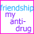 A 4x3 contact sheet of an animated icon showing repeated text "my anti-drug" in purple over a light blue background with pink borders, arranged across multiple frames.