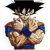 Pixelated static image of a character with spiky black hair, blue and orange clothing, arms crossed over chest.