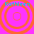 Four identical orange concentric circles on a bright pink background with cyan text reading "Kathleen" above each circle.