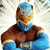 Pixelated static image of a figure with brown hair, blue eyes, and a blue-and-brown outfit against a light background.