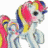 Pixelated My Little Pony character with rainbow mane and tail, standing beside text reading "MY LITTLE PONY FAN" in colored letters.