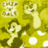 Yellow-toned pixelated image with two cartoon figures on left, black background with yellow text reading "me and my girls are like chip & dale always getting in trouble".